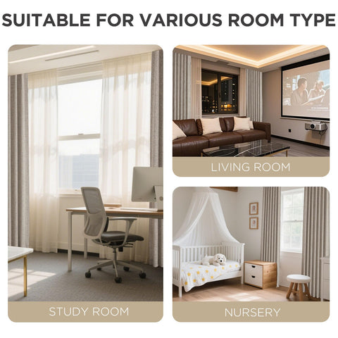 Joydeco curtain beside measuring tape showing 42x63 size for accurate fit
