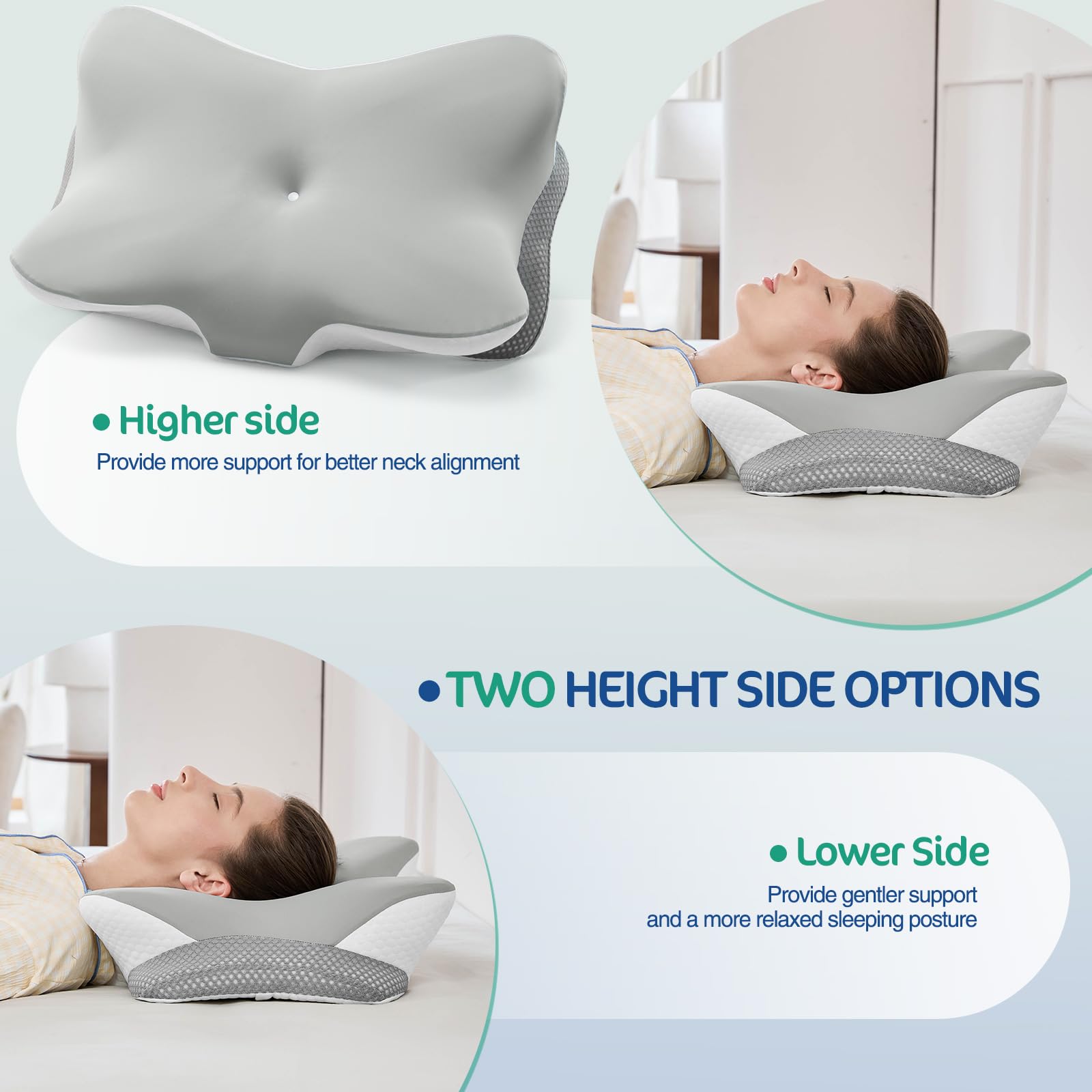 JOYENERGY pillow beside a hand for size comparison and portable comfort