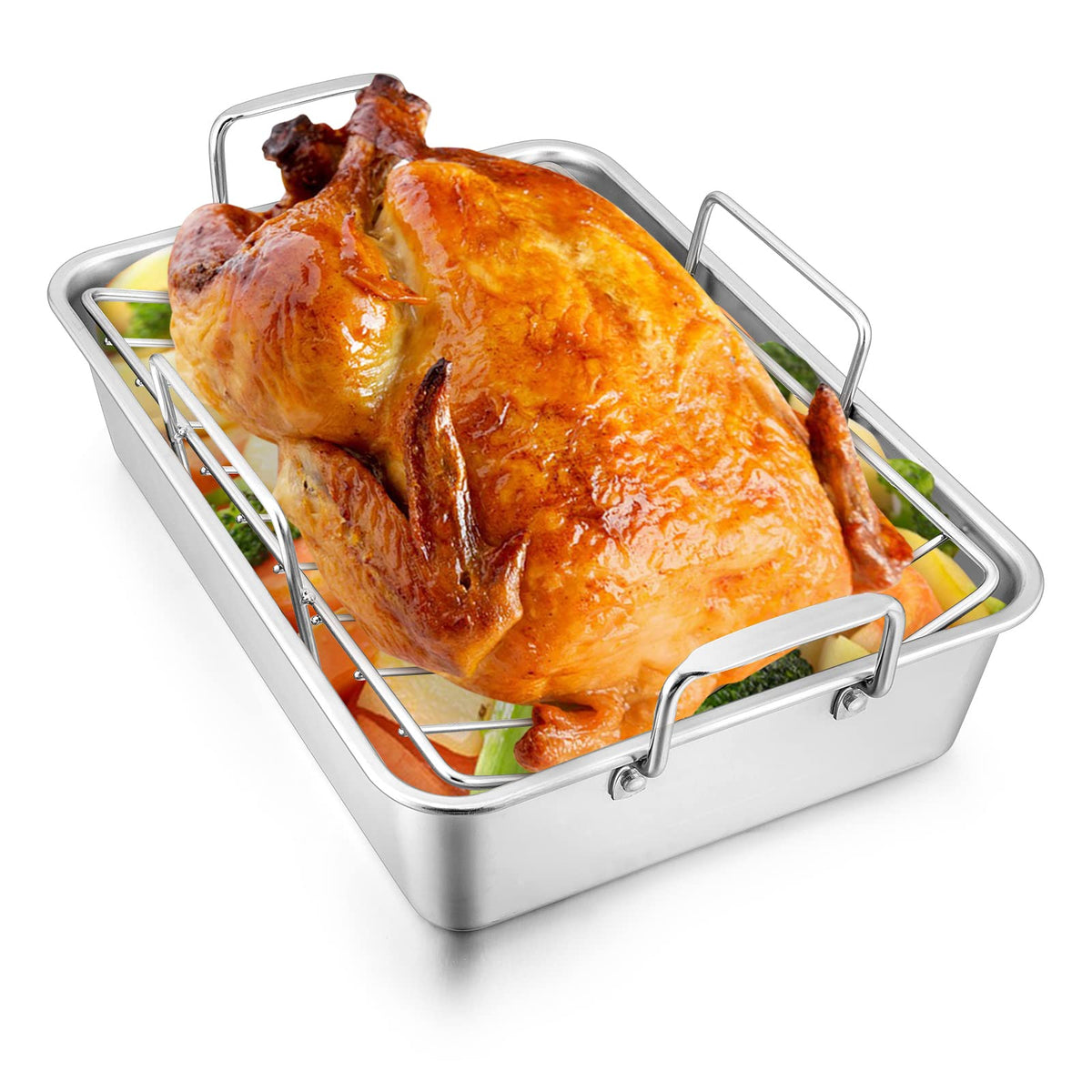 Joyfair roasting pan front view showing sturdy shape and capacity