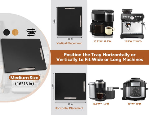 Joy&Grace slider under large coffee maker demonstrating easy pull-out access