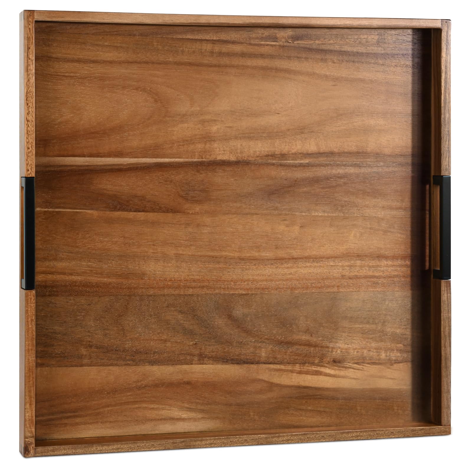 Joy&Grace front view of the square acacia tray showing clean lines and natural finish for elegant serving