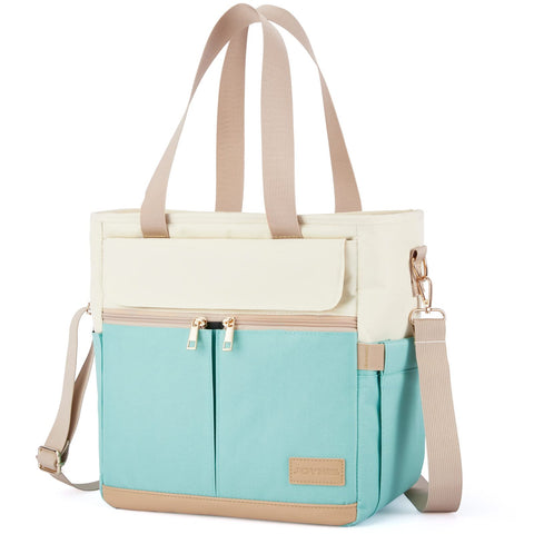 JOYHILL front view of E-GREEN lunch bag shows compact durable polyester exterior and zip benefit