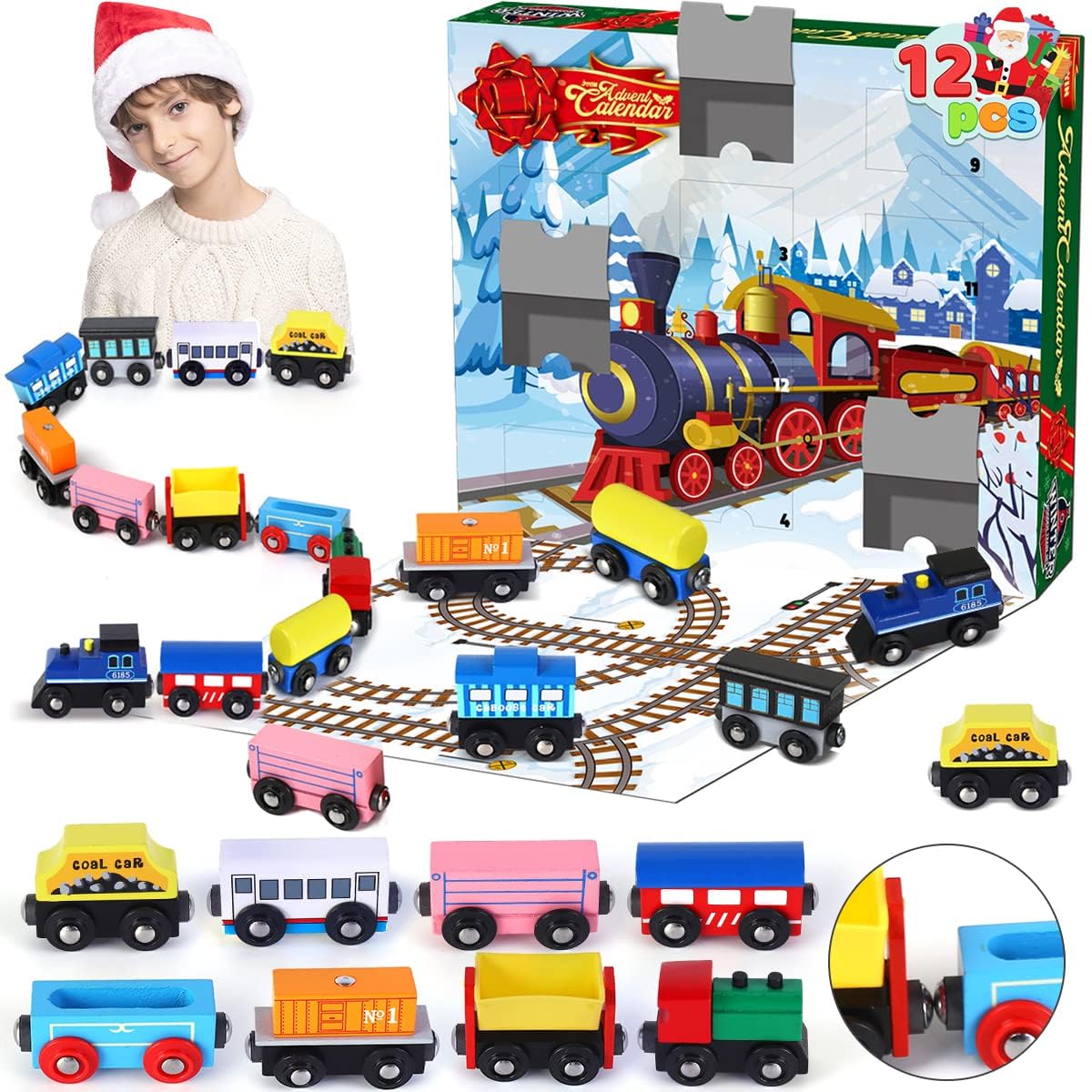 JOYIN front packaging showing 12-day Advent calendar and train cars for festive fun