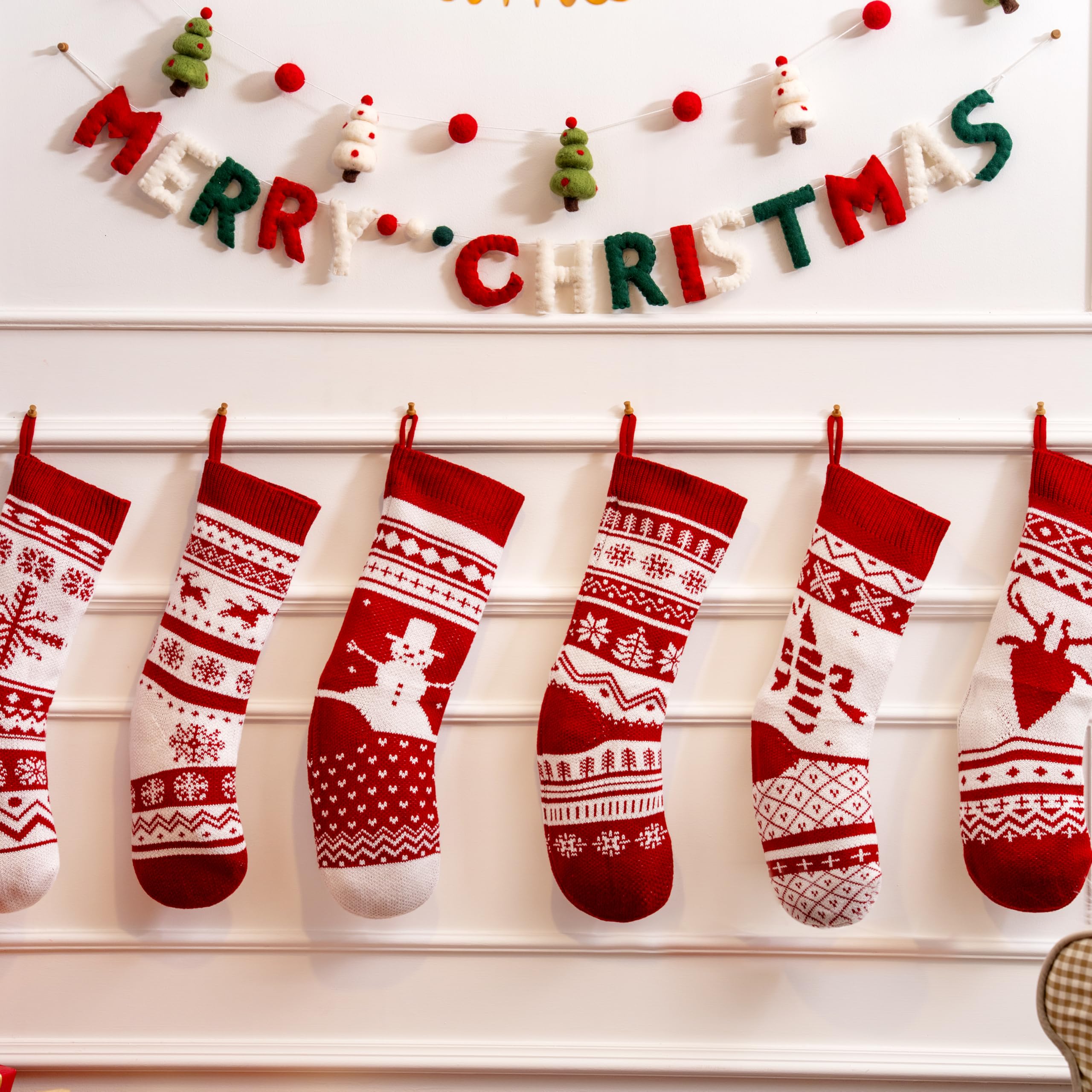 JOYIN stocking clipped on Christmas tree showing versatile hanging options