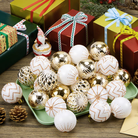 JOYIN gold and white ornaments arranged on wreath and garland for layered décor