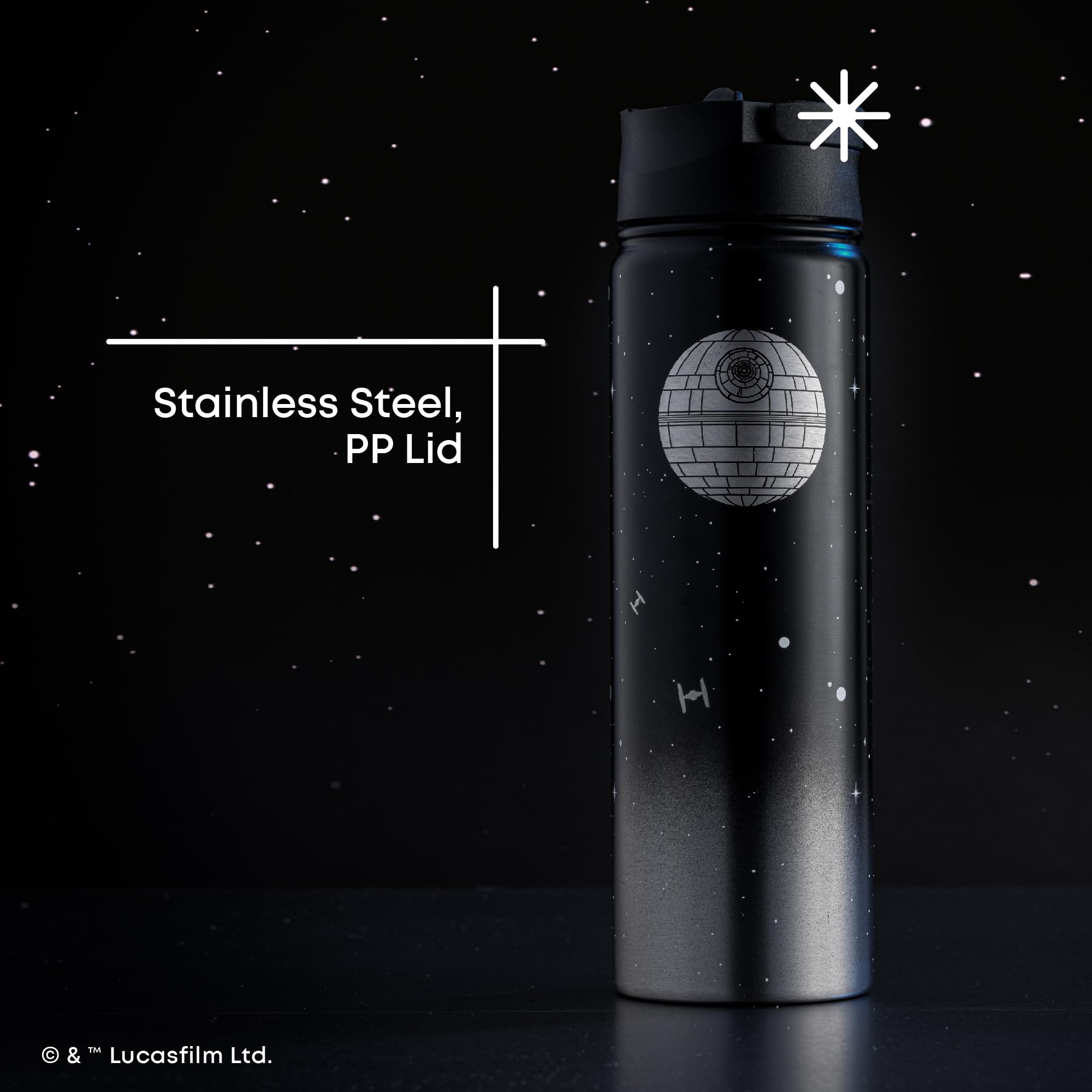 JoyJolt Death Star held in hand to show scale benefit: 22 oz portable size