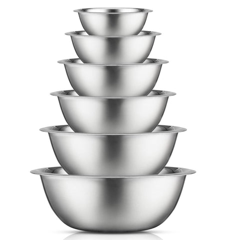 JoyJolt front packaging showing six-piece mixing bowl set and neat nesting benefit