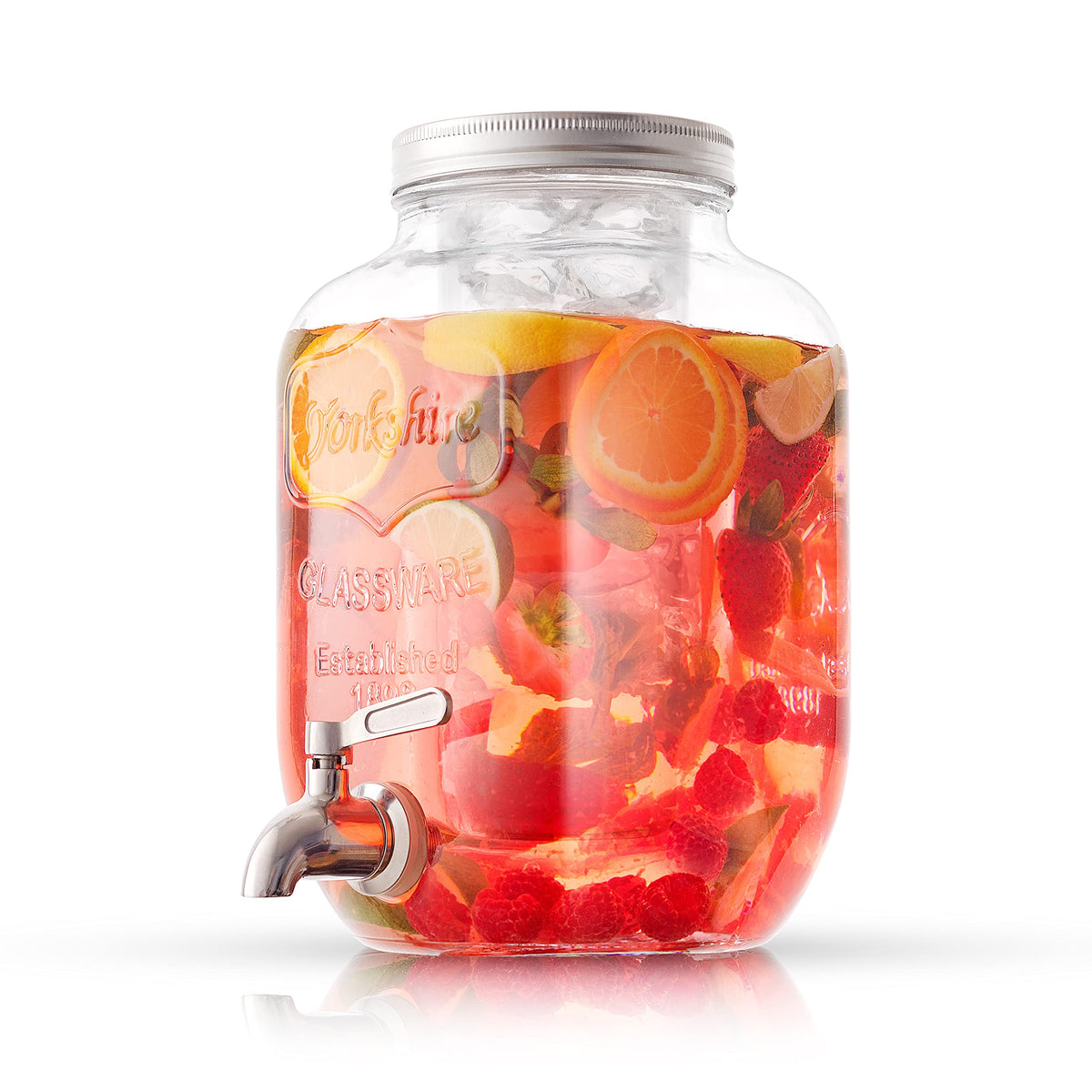 JoyJolt front view glass dispenser showing sleek design and easy pouring benefit