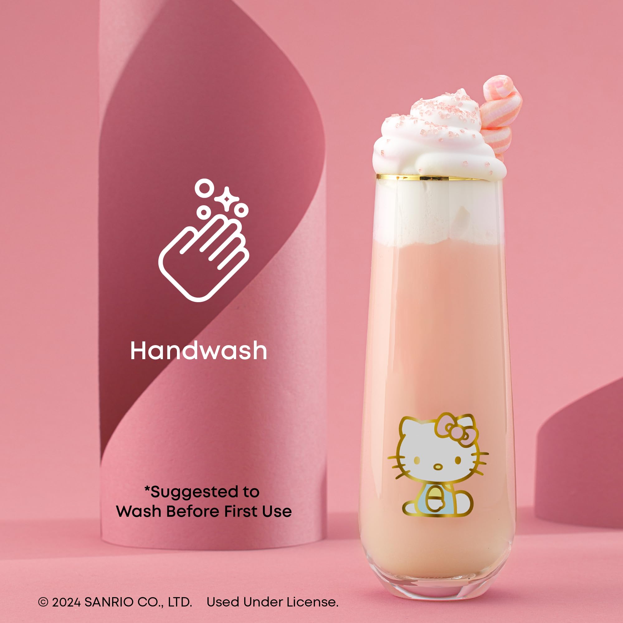 JoyJolt Hello Kitty glass poured with orange juice showing everyday use and refreshment benefit