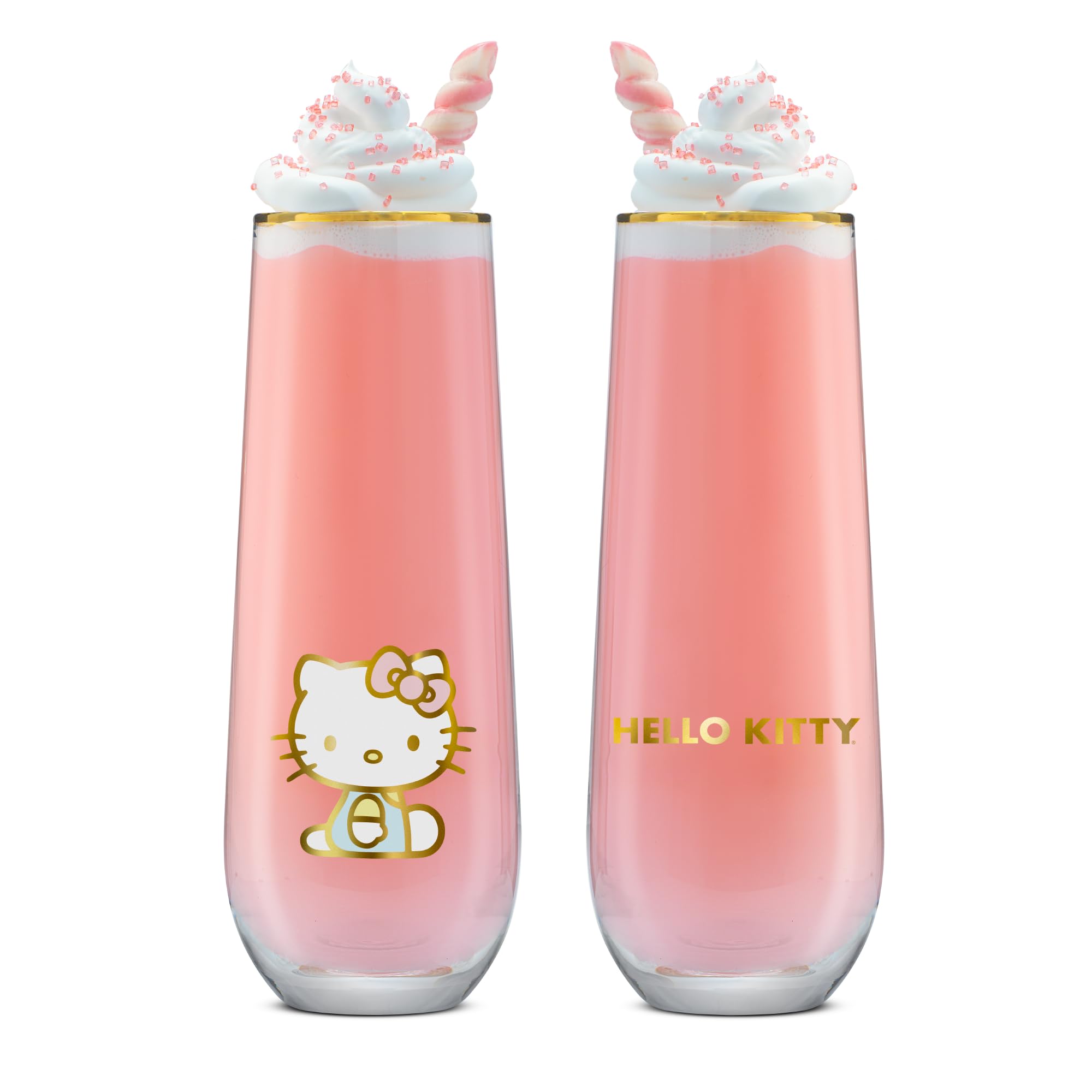 JoyJolt lifestyle brunch scene with Hello Kitty glasses showing table styling and party-ready benefit