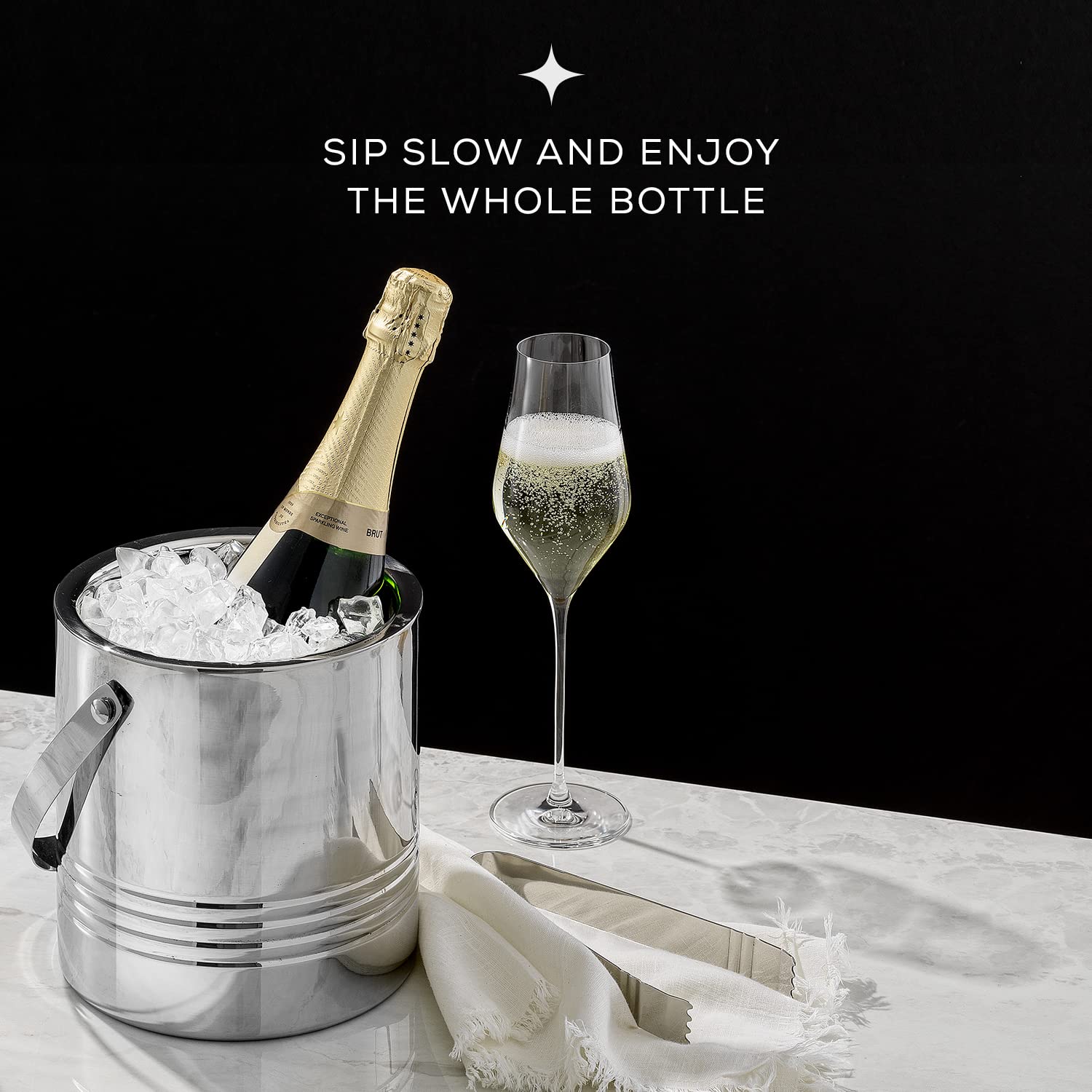 joyjolt bucket chilling champagne bottle showing proper fit and cooling benefit