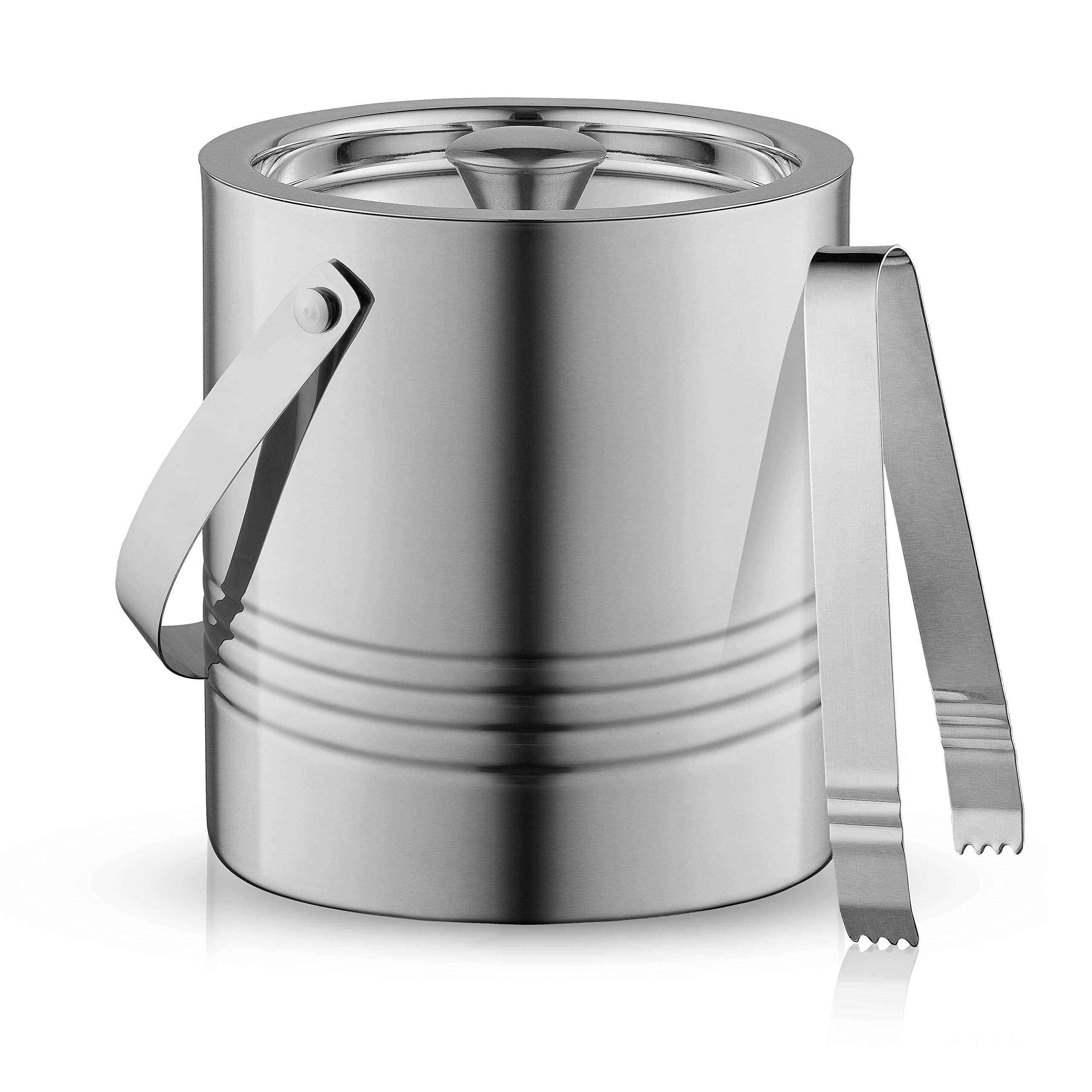 joyjolt stainless steel ice bucket front view showing sleek finish and handle benefit