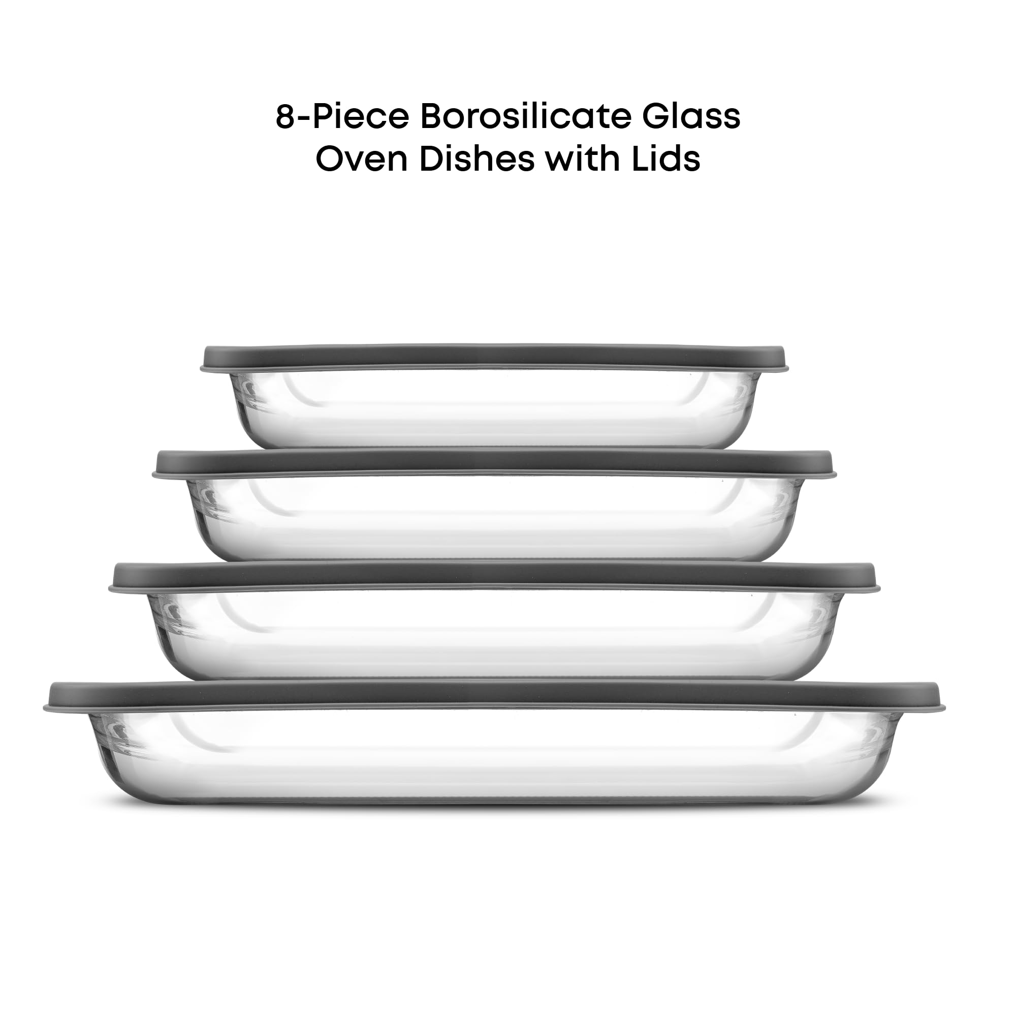 JoyJolt nestable stack of dishes with black lids demonstrating compact storage and organized fridge benefit