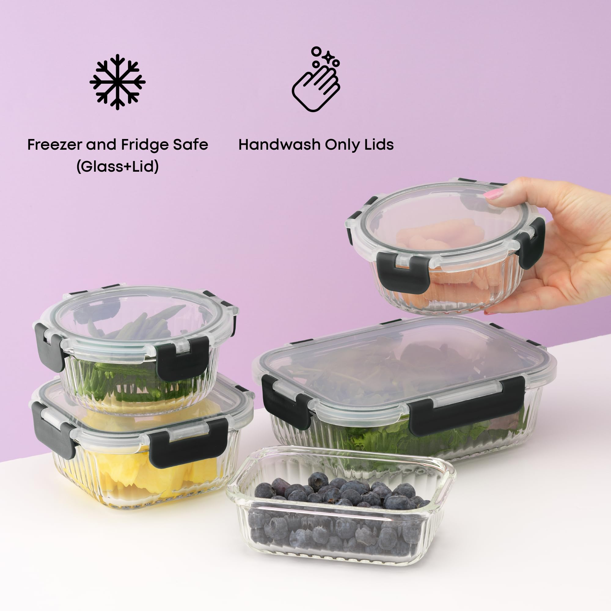 JoyJolt glass container placed in oven on tray, indicates thermal-safe baking and reheating benefit