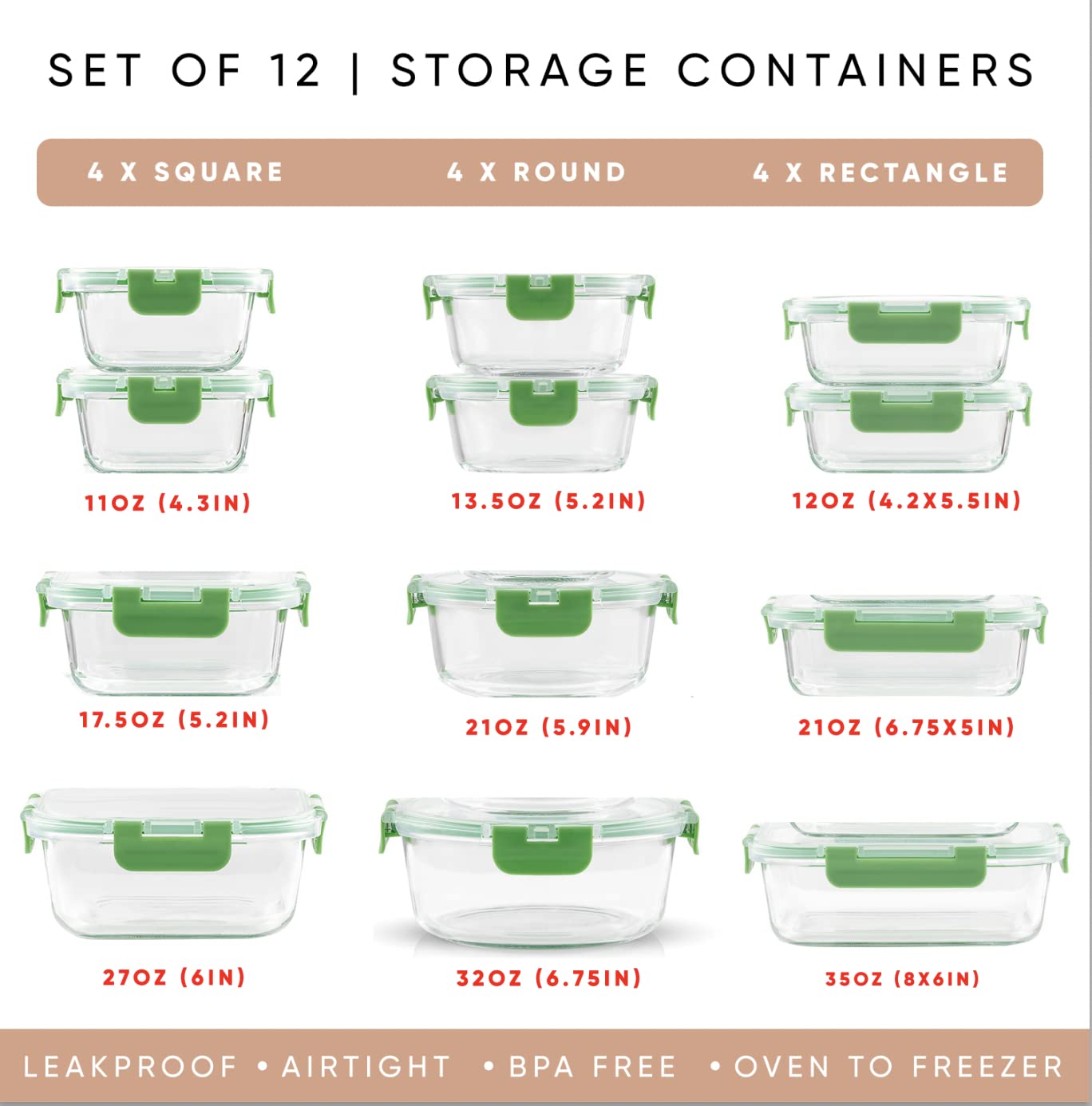 JoyJolt rectangular containers laid out to show size variety for portion planning