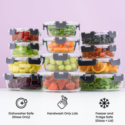 JoyJolt containers beside a water bottle for size comparison and portion clarity