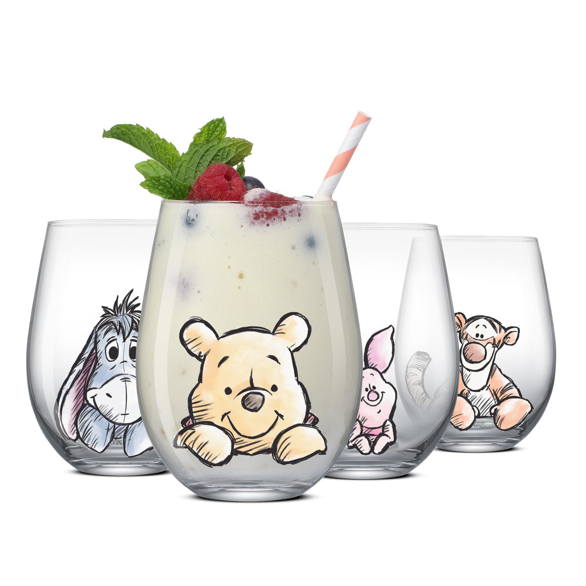 JoyJolt front packaging showing four Winnie the Pooh glasses, perfect for gifting