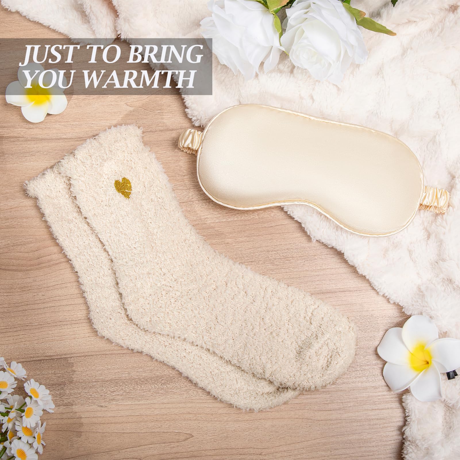Joyliss plush eye mask and steam eye pads arranged for restful relief