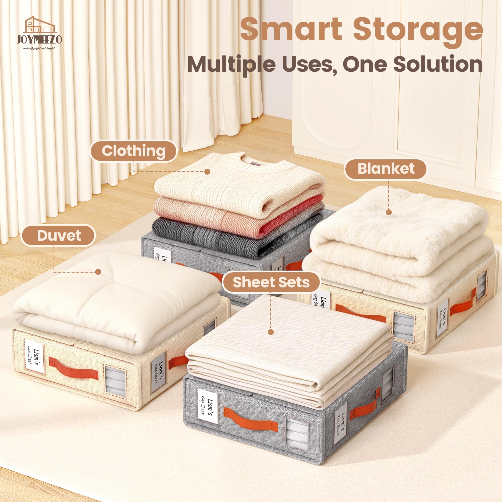 Joymeezo organizer in bedroom showing scale and tidy linen closet benefit