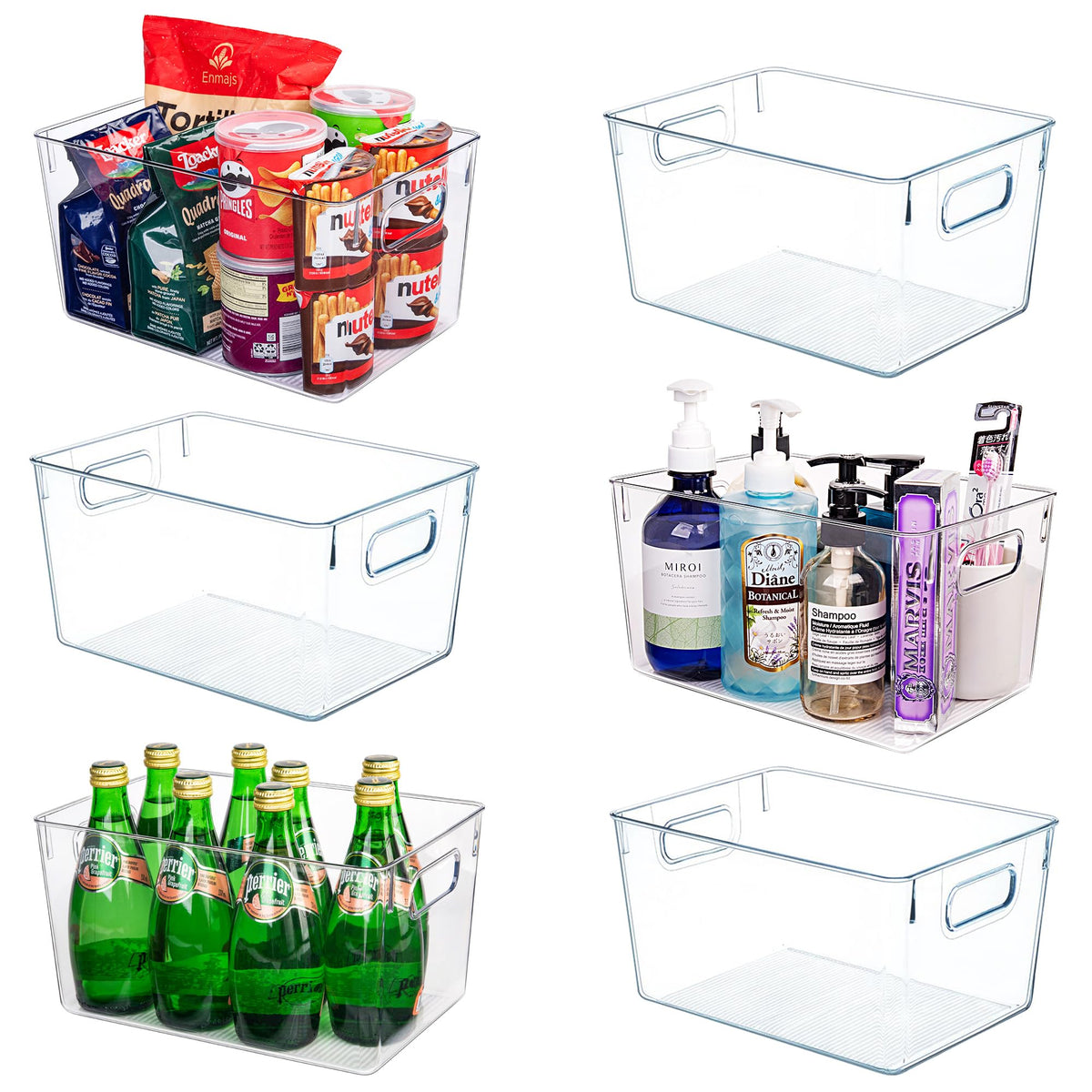 Joymeezo front view of six clear bins showing organized pantry benefit
