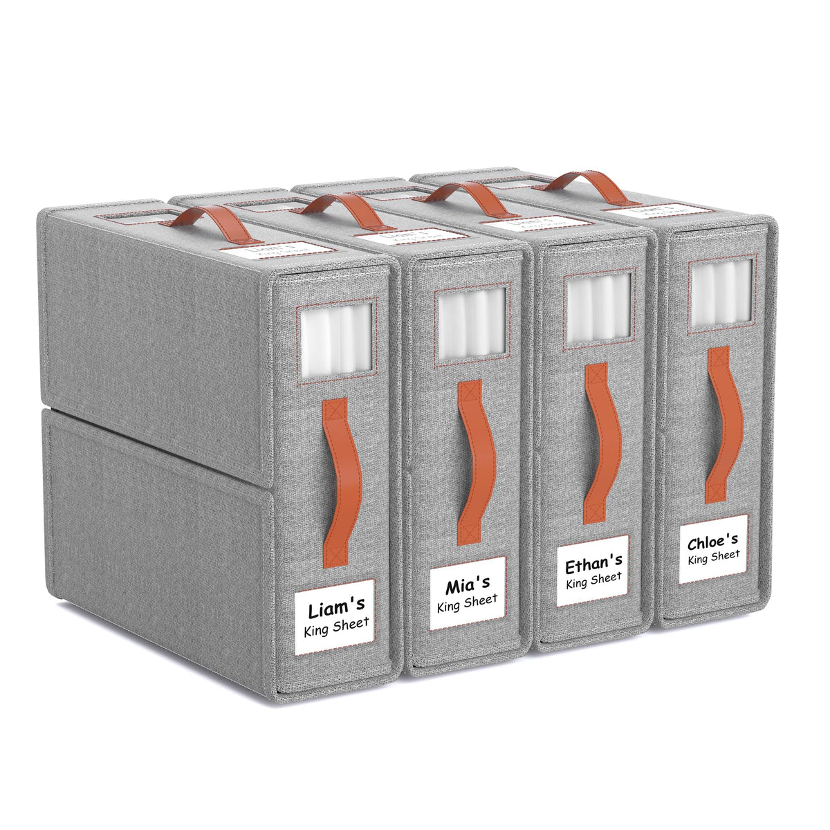 Joymeezo front view of folded grey organizer showing neat linen storage benefit