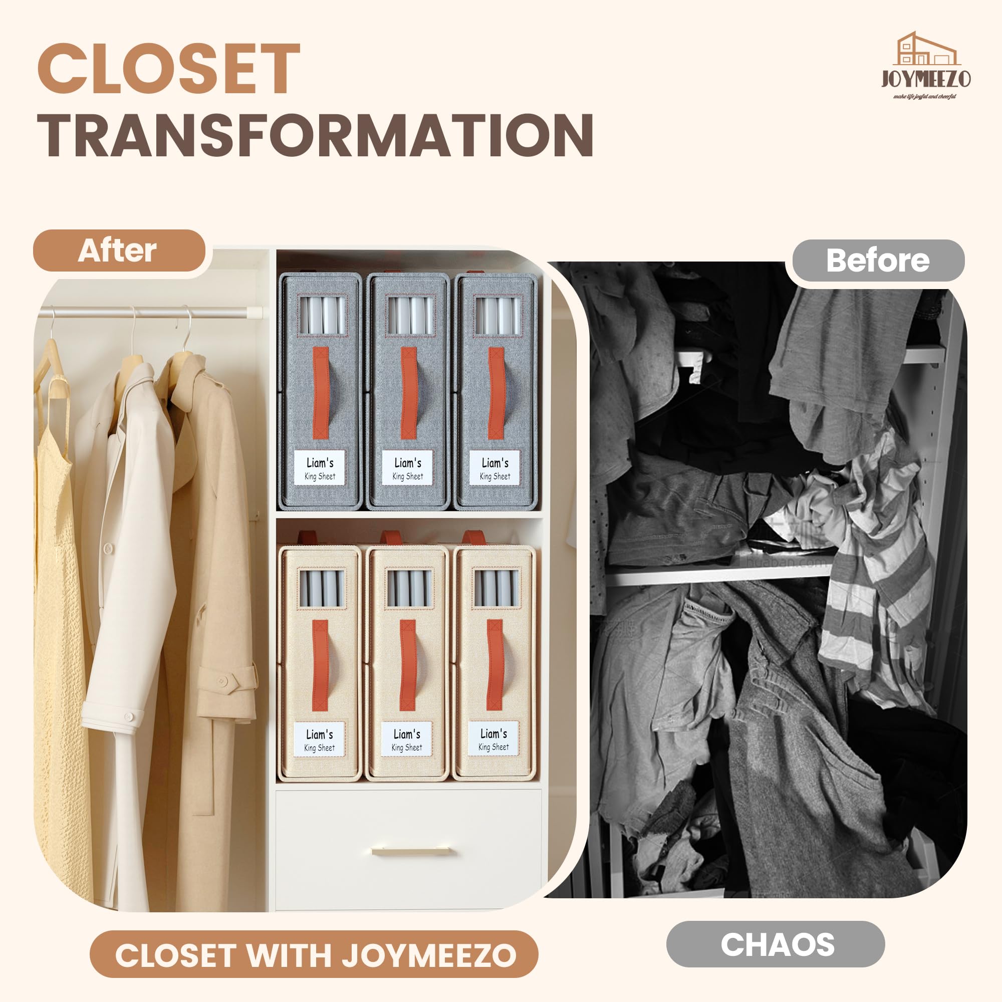 Joymeezo stacked organizers on closet shelf saving space and improving access benefit