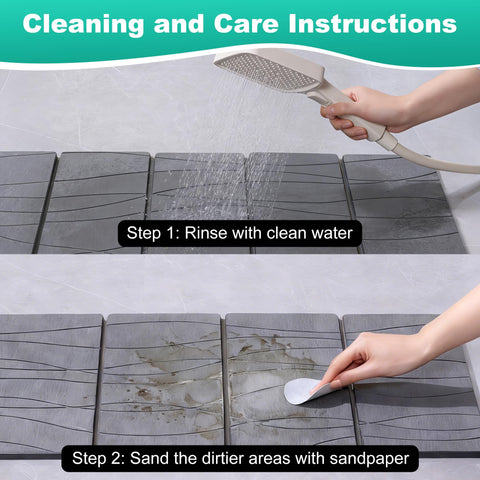 JOYMOOP mat with wet feet showing instant water absorption and safety