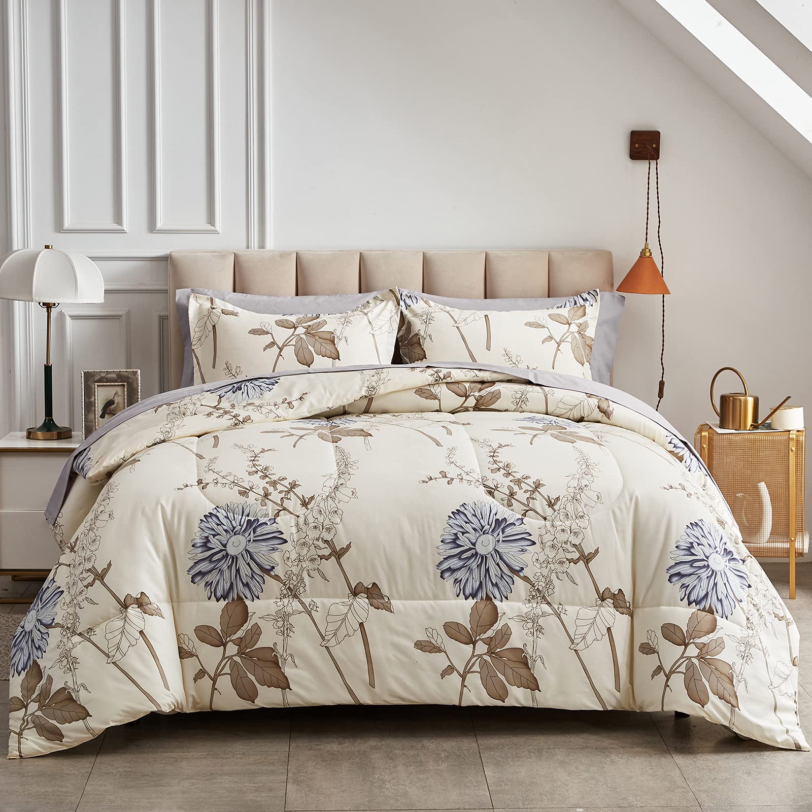 Joyreap close-up of light blue flower print and double-brushed microfiber showing soft texture
