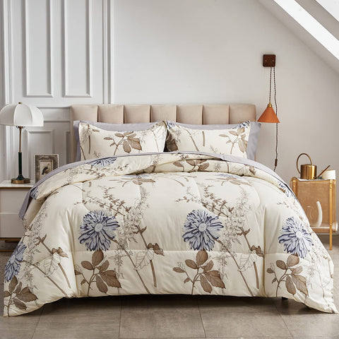 Joyreap close-up of light blue flower print and double-brushed microfiber showing soft texture