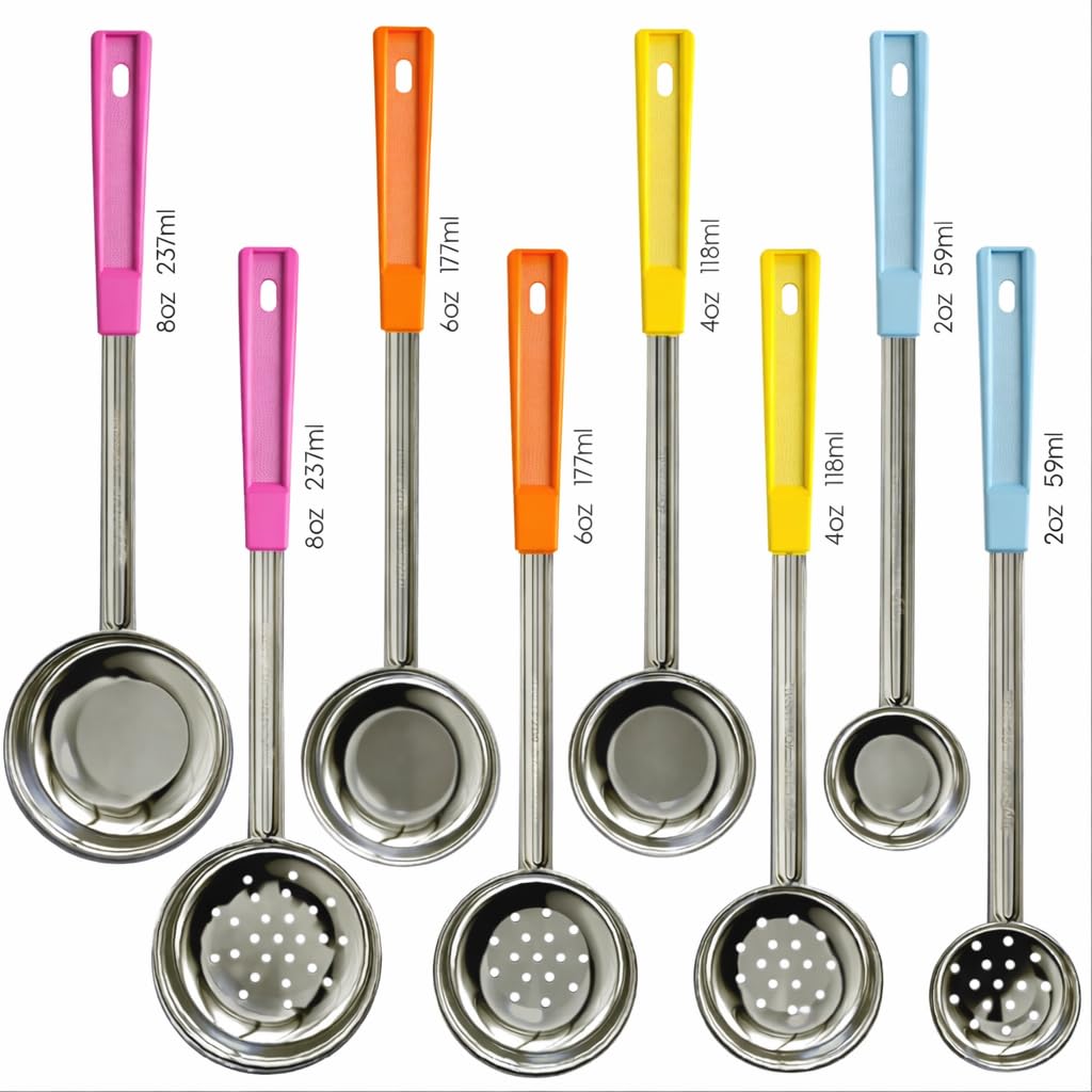 JoyServe front view of 8-piece portion control spoons showing set and packaging, durable serving