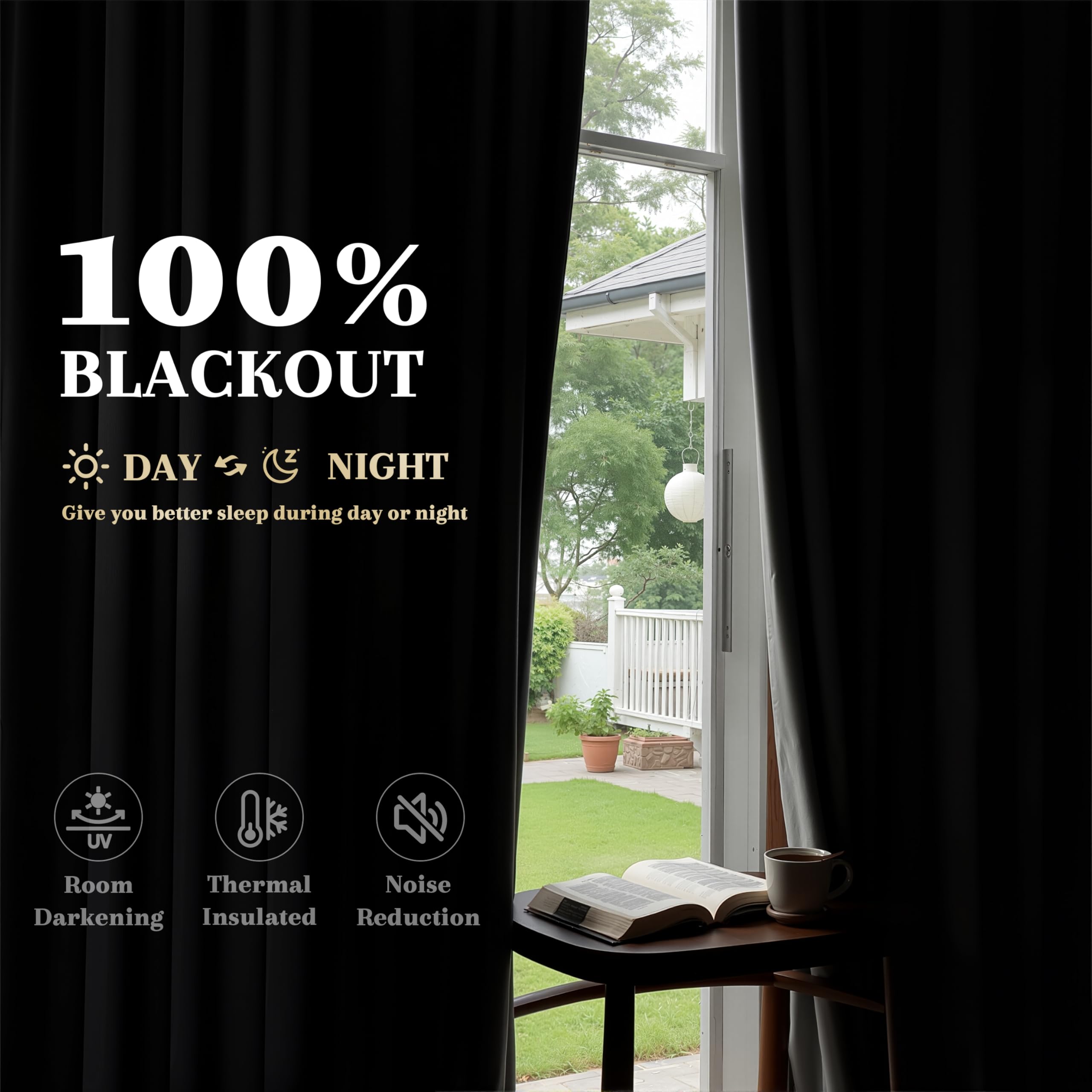Joywell curtain reverse showing full blackout white coating for complete light blocking