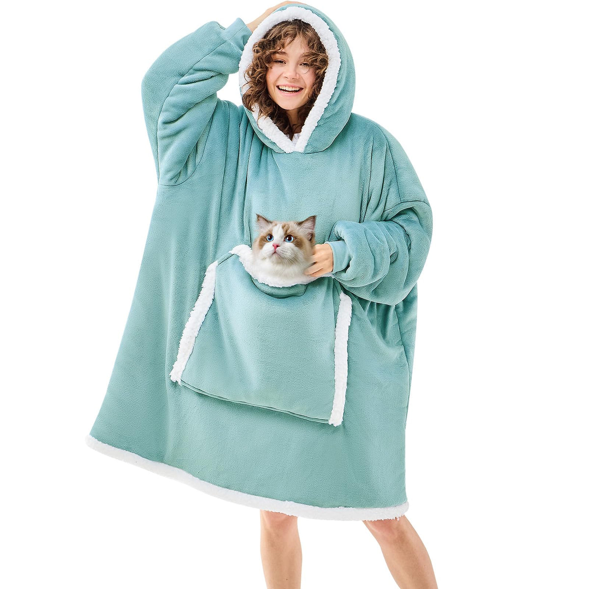 JOYWOO front view showing oversized fit and blue gray color for cozy lounging