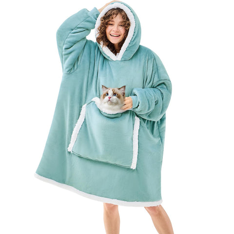 JOYWOO front view showing oversized fit and blue gray color for cozy lounging