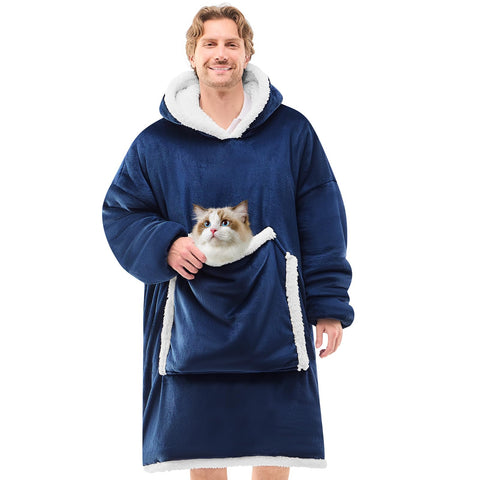 JOYWOO front view hoodie navy showing oversized fit and roomy pocket for comfort