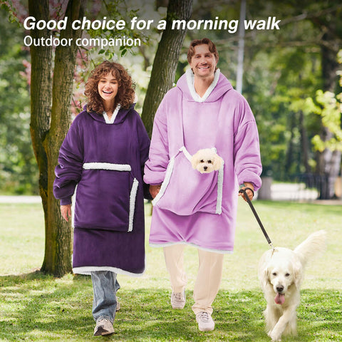 JOYWOO woman wearing hoodie with cat in pocket showing pet comfort
