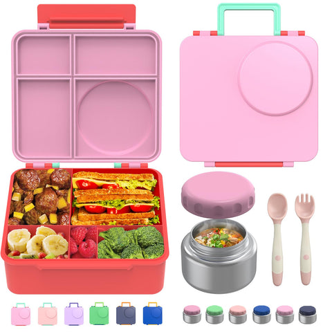 JoyYum front view of pink bento box showing neat compact design and portability