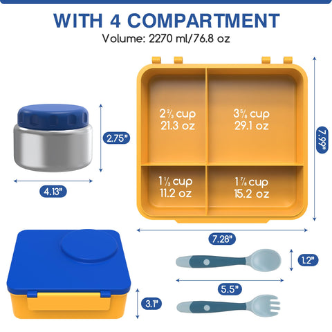 JoyYum bento box open with insulated thermo demonstrating organized meal layout