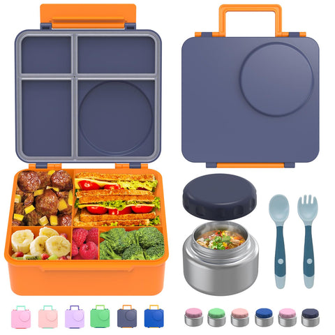 JoyYum front view of navy bento box showing secure lid and leak protection