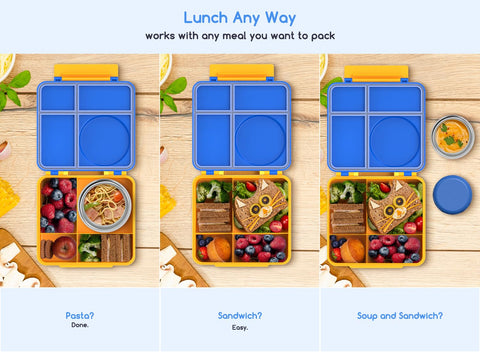 JoyYum bento box inside backpack showing space-saving portability