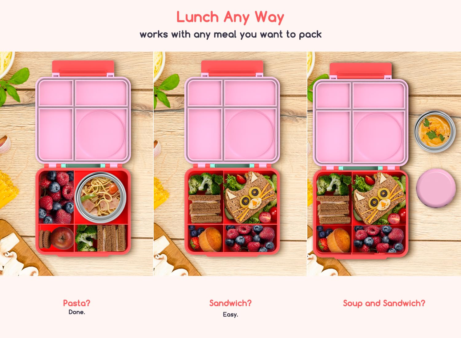JoyYum bento next to backpack showing compact scale and travel-friendly benefit