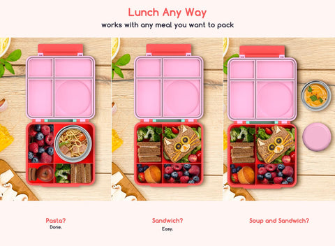 JoyYum bento next to backpack showing compact scale and travel-friendly benefit