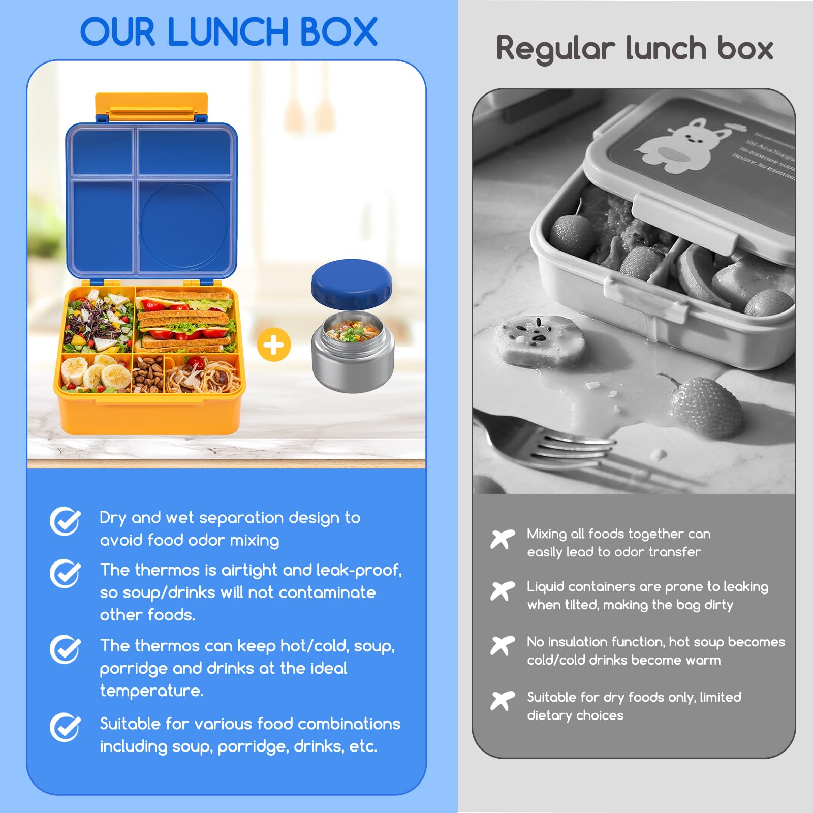 JoyYum spoon and fork next to box demonstrating child-friendly grip and size