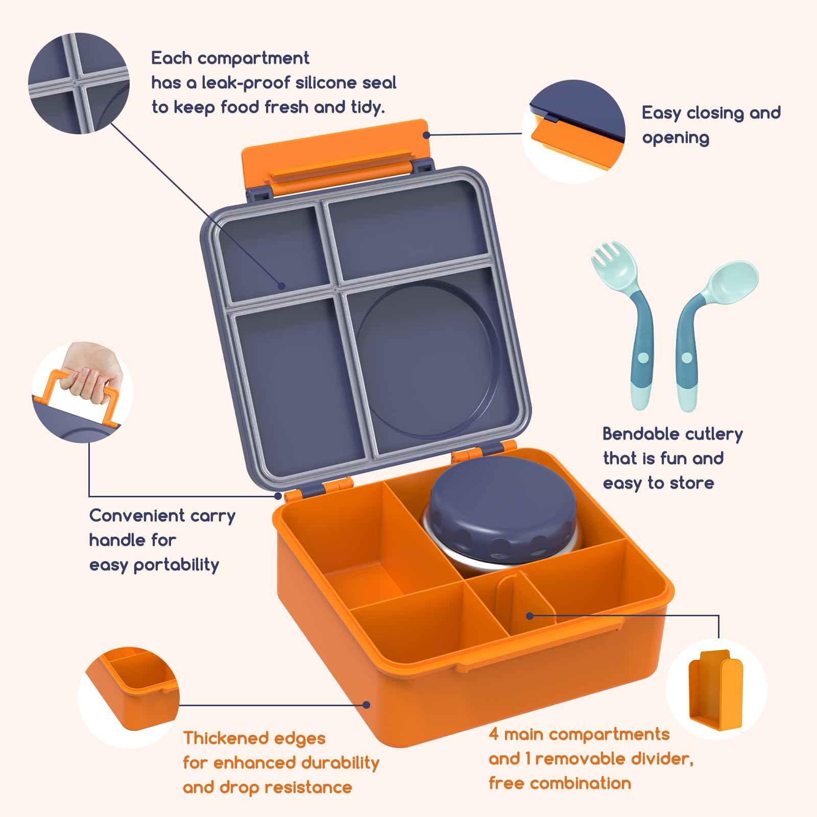 JoyYum thermo jar placed inside lunch box to save space and keep food warm