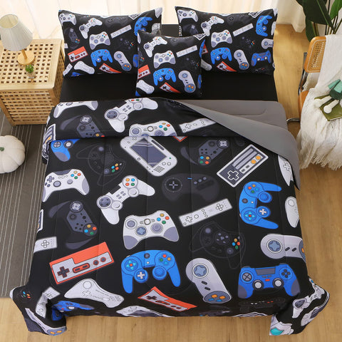JQinHome comforter styled in a kid's room showing cohesive gamer decor benefit
