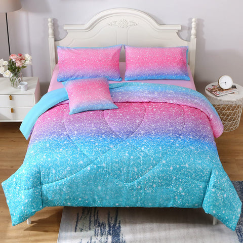 JQinHome front view comforter set shows colorful gradient and cozy look