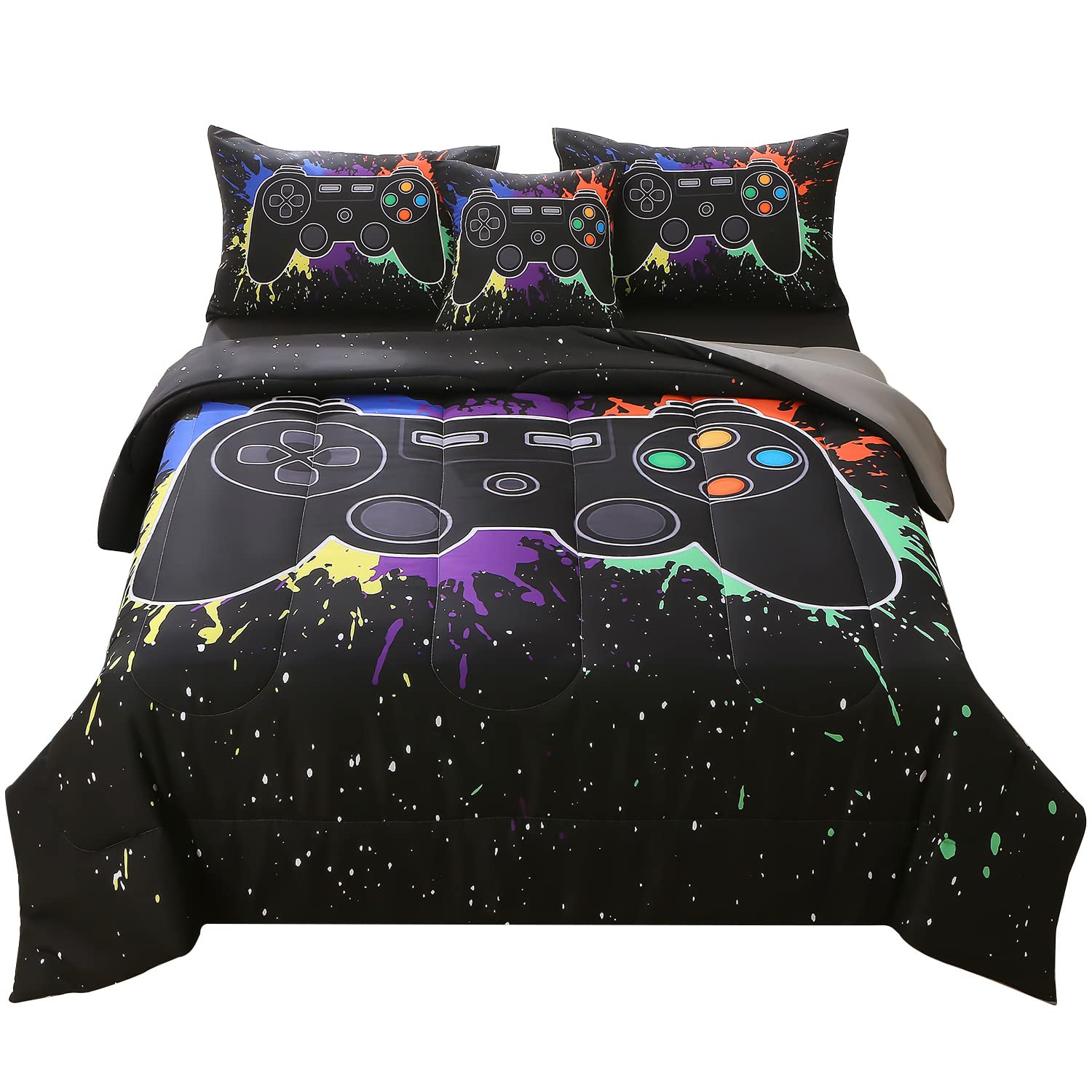 JQinHome front view comforter showing gamer design and cozy look
