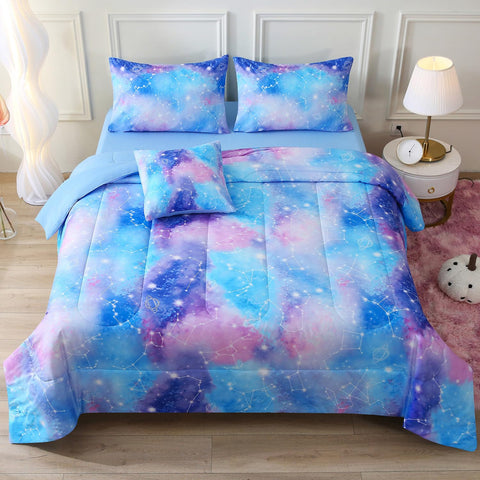 JQinHome front view of twin galaxy comforter showing cozy starry design