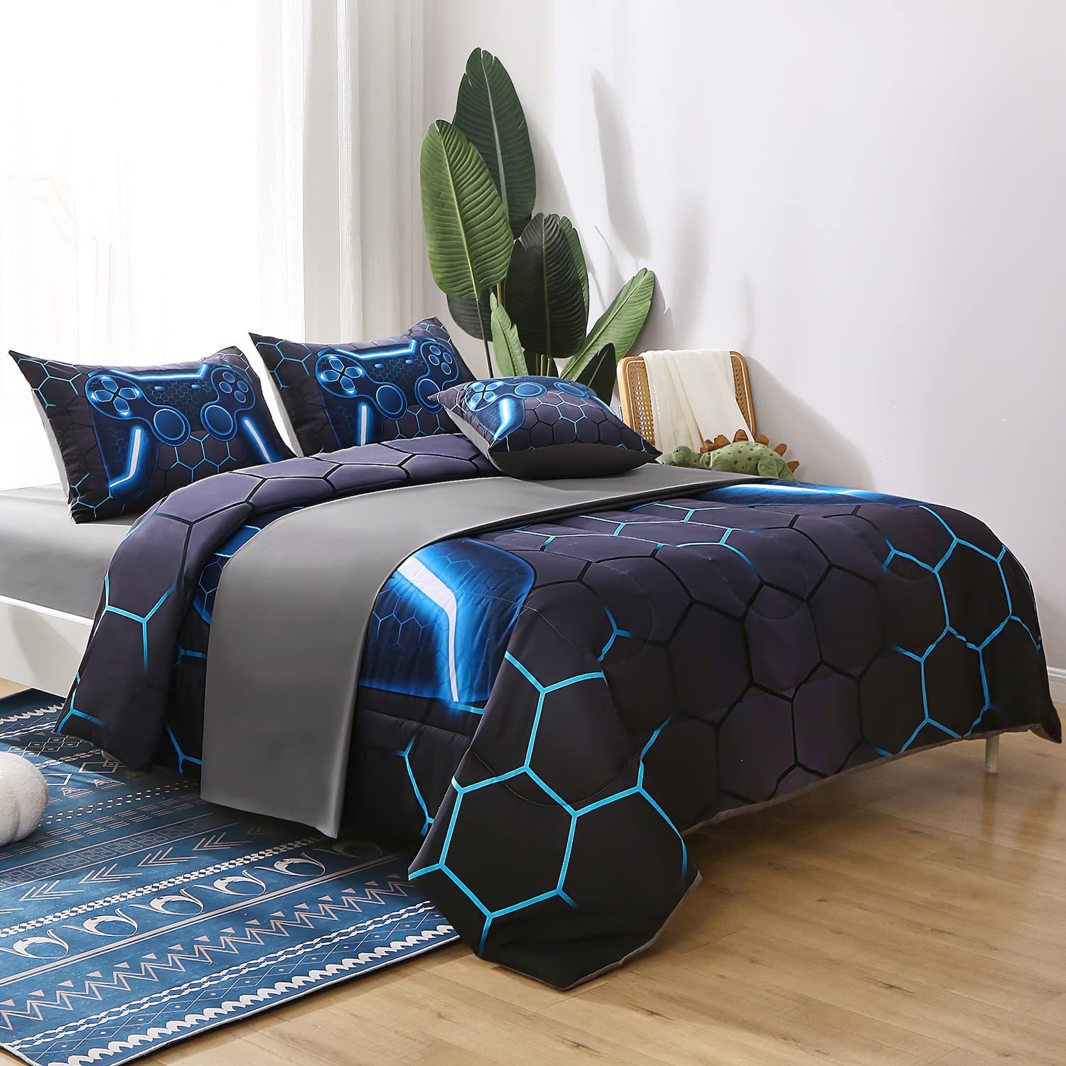 JQinHome styled twin bed in a gamer room illustrating complete set impact