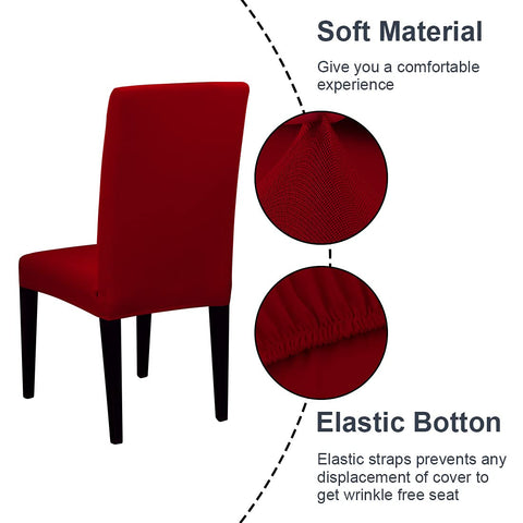 JQinHome red chair covers installed in a modern dining room setting for cohesion