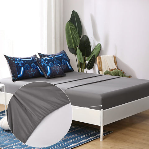 JQinHome fitted sheet and pillowcases laid out demonstrating coordinated fit
